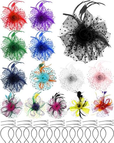 Crowye 14 Pcs Wedding Multicolor Tea Party Hats Feathers Mesh Fascinators Hats Flower Vintage Fascinators for Women Girls Bulk Hair Clip for Church Garden Cocktail Christmas Halloween in Saudi Arabia