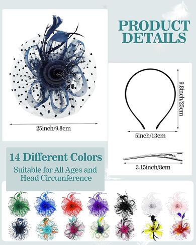 Crowye 14 Pcs Wedding Multicolor Tea Party Hats Feathers Mesh Fascinators Hats Flower Vintage Fascinators for Women Girls Bulk Hair Clip for Church Garden Cocktail Christmas Halloween in Saudi Arabia