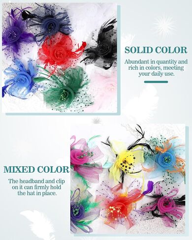 Crowye 14 Pcs Wedding Multicolor Tea Party Hats Feathers Mesh Fascinators Hats Flower Vintage Fascinators for Women Girls Bulk Hair Clip for Church Garden Cocktail Christmas Halloween in Saudi Arabia
