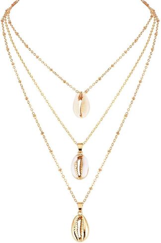 البوهيمي البحر شل قلادة المختنقون القلائد متعدد الطبقات، أبيض، حجم لا حجم in Kuwait