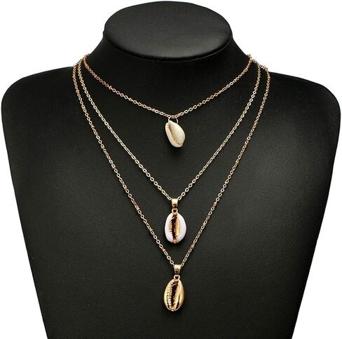 البوهيمي البحر شل قلادة المختنقون القلائد متعدد الطبقات، أبيض، حجم لا حجم in Kuwait