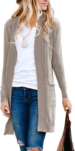 MEROKEETY Women's Long Sleeve Basic Knit Cardigan Ribbed Open Front Sweater in Saudi Arabia