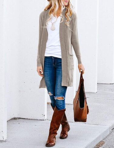 MEROKEETY Women's Long Sleeve Basic Knit Cardigan Ribbed Open Front Sweater in Saudi Arabia