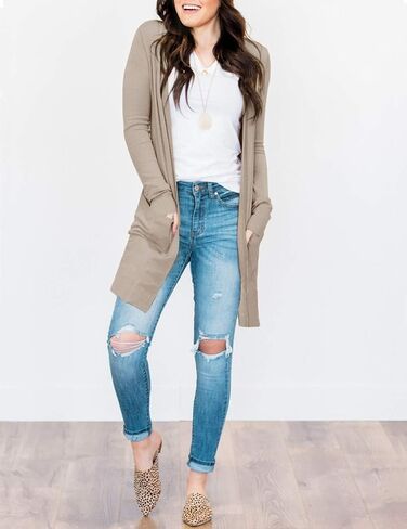MEROKEETY Women's Long Sleeve Basic Knit Cardigan Ribbed Open Front Sweater in Saudi Arabia
