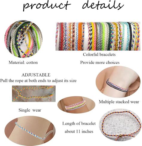 Svovin 36 Pcs Handmade Braided Friendship Bracelet for Men Women Muticolor Adjustable Wrap Rope String Wrist Cord Bohemian Bracelet Jewelry Unisex Gifts-Party Favors in Saudi Arabia