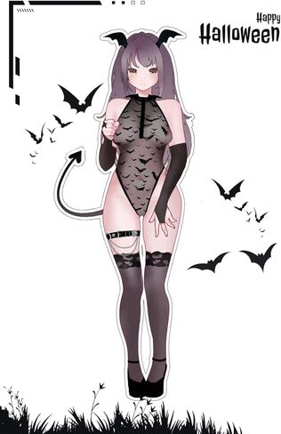 ملابس داخلية نسائية من ADEMISHIA مصنوعة من الدانتيل باللون الأسود مع حزام رباط وطباعة الشيطان الصغير ورقبة وهمية بدون ظهر من قطعة واحدة in Kuwait