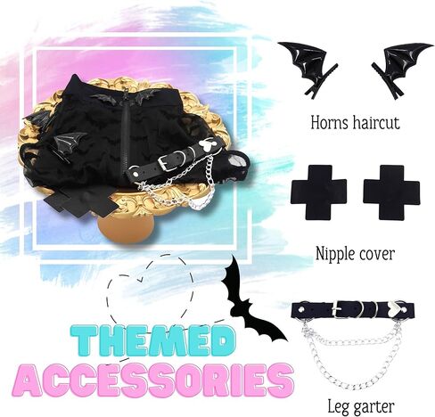 ملابس داخلية نسائية من ADEMISHIA مصنوعة من الدانتيل باللون الأسود مع حزام رباط وطباعة الشيطان الصغير ورقبة وهمية بدون ظهر من قطعة واحدة in Kuwait