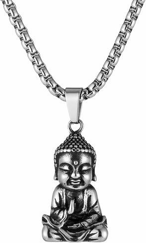 HZMAN Vintage Stainless Steel Tibetan Amitabha Buddha Pendant Mala Prayer Buddhist Necklace Lucky Amulet in Kuwait