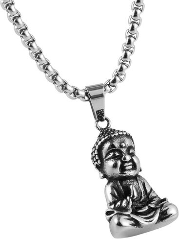 HZMAN Vintage Stainless Steel Tibetan Amitabha Buddha Pendant Mala Prayer Buddhist Necklace Lucky Amulet in Kuwait