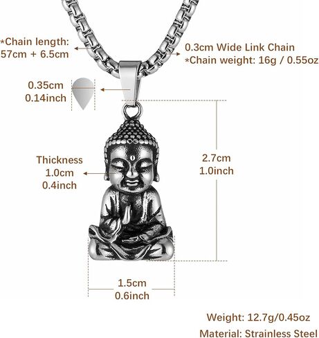 HZMAN Vintage Stainless Steel Tibetan Amitabha Buddha Pendant Mala Prayer Buddhist Necklace Lucky Amulet in Kuwait