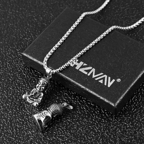 HZMAN Vintage Stainless Steel Tibetan Amitabha Buddha Pendant Mala Prayer Buddhist Necklace Lucky Amulet in Kuwait