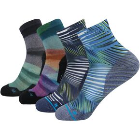 HUSO Mens Womens Quick Dry Striped Print Running Hiking Athletic Quarter Ankle Socks 3, 4 Pairs