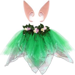 تنورة نسائية من Victray مع آذان قزم وطبقات من التنانير الزهرية وتنورة أوراق الزهور للحفلات زي تنورات قصيرة in Kuwait