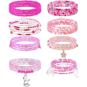 ELABEST 24-39inch African Waist Beads for Women 8Pcs Elastic Belly Beads Colorful Beaded Waist Jewelry Accessories Body Chain in Kuwait