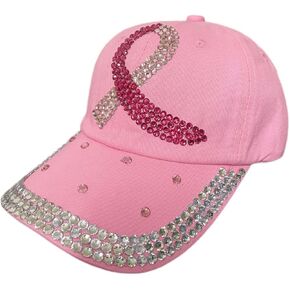 قبعة بيسبول مزودة بشريط وردي لدعم سرطان الثدي من M JOFFEE مع بلينغ in Kuwait
