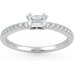 خاتم خطوبة من كاربون أتيليه IGI معتمد 1/3 قيراط من قطع الزمرد الماسي من الشرق والغرب للنساء من الذهب عيار 14 قيراط (G-H، VS1-VS2، cttw) مجموعة تمهيد الفرقة خاتم الذكرى السنوية مقاس 5 إلى 8 in Kuwait