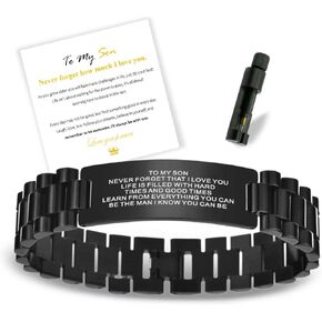Butishop الابن سوار الفولاذ المقاوم للصدأ معصمه سوار أحبك سوار الشجاعة مع أداة التكيف سوار الابن ملهمة من أمي وأبي هدايا عيد الميلاد in Kuwait