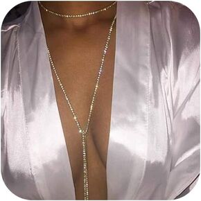 Jovono Rhinestone Choker Necklaces Crystal Rhinestone Necklace Sparkly Long Necklace Jewelry for Women and Girls
