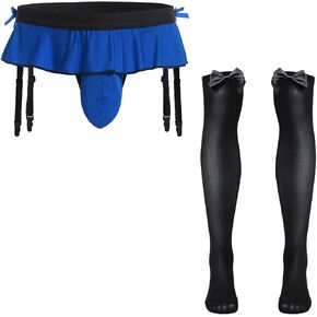 ABAFIP Men's Sissy Skirted Thong Panties Bowknot Low Rise G-string Bikini Briefs Underwear with 4 Gaters Belt in Kuwait