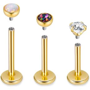Vegolita 16G 18G 3PCS G23 Titanium Internally Threaded Labret Monroe Stud Lip Rings Opal CZCartilage Helix Tragus Stud Earrings Conch Stud Titanium Piercing Jewelry for Sensitive Skin 6MM 8MM 10MM in Saudi Arabia