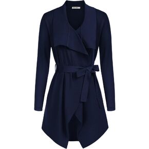 GRACE KARIN Cardigan for Women Lapel Draped Open Front Thin Sweater Long Sleeve Irregular Hem Outwear with Belt