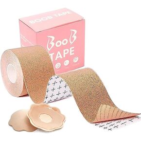 شريط LongYou Boob - شريط رفع الثدي، شريط مقاوم للماء ومقاوم للعرق لرفع الثدي مع قطعتين من أغطية الحلمات، شريط حمالة صدر لاصق قابل لإعادة الاستخدام للثدي الكبير A-G Cup Nude in Kuwait