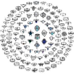 FIBO STEEL 122 Pcs Vintage Silver Knuckle Rings Set for Women Bohemian Stackable Joint Midi Finger Rings Retro Stone Crystal Stacking Rings Pack in Saudi Arabia