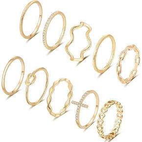 ZOERAY 10PCS 14K Gold Plated Stacking Rings for Women Thumb Stackable Knuckle Band Rings Plain Twist Thin Joint Finger Wedding Gold Ring Set for Teen Girls Size 4 to 11 in Saudi Arabia