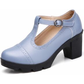 DADAWEN Women's Leather Classic T-Strap Platform Chunky Mid-Heel Mary Jane Square Toe Oxfords Dress Pump Shoes in Saudi Arabia
