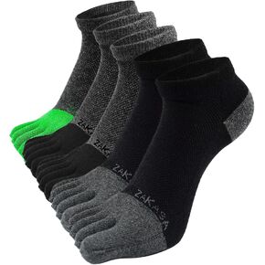 ZAKASA Mens Ankle Toe Socks Athletic Running Five Finger Cotton Crew Socks Breathable Mesh Top - Size 8-12 (5 Pairs)
