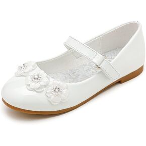 Parrosoo Girls Dress Shoes Sparkle Mary Jane Shoes Glitter Ballet Flats Low Heel Toddler Girl School Princess Wedding Shoes for Little Big Kids