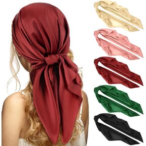 5 Pcs 27.6 Inch Women Satin Hair Scarf Large Head Scarf Square Hair Bandana Vintage Neck Scarves