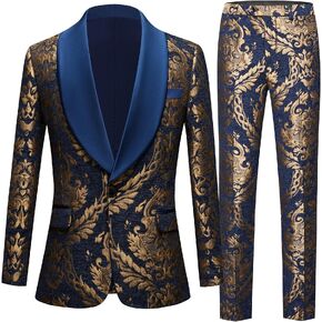 Mens Suit Jacquard Silm Fit 2-Piece Shawl Lapel Tuxedo Wedding Party Prom Suit Set