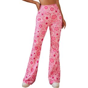 OYOANGLE Women's Floral Print High Waist Yoga Pants Wide Leg Pants Bell Bottom Trousers in Kuwait