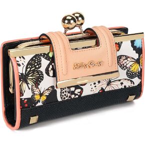 VNFIOEI Women Wallet Leather Large Capacity Women's Handbag Large Capacity Long Wallet, with 10-card slots and clips, and Zero Wallet with Buckle in the middle Butterfly.