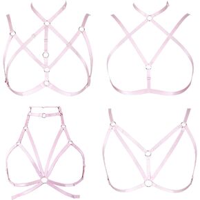 4 Pieces of Women's Harness Bra Elastic Crop Top Cage Bra Without Cup Hollow Adjustable Gothpunk Halloween Dance Costume
