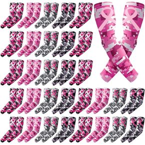 32 زوجًا من أكمام التوعية بسرطان الثدي وأكمام الذراع وشريط وردي لتبريد البيسبول وغطاء للذراع المضغوط كم للنساء والفتيات in Kuwait