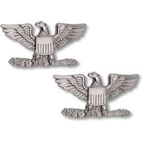 COLONEL EAGLE SILVER NICKEL UNIFORM COLLAR BRASS PINS INSIGNIA EMBLEM ARMY MILITARY POLICE, SMALL 1" x 1/2" (Sold as PAIR, 2 Included !) in Saudi Arabia