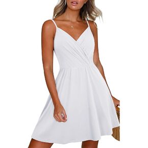 Newshows Women's Summer Dress Floral Spaghetti Strap Sleeveless V-Neck Casual Swing Sundress with Pockets in Kuwait