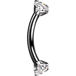 Pierced Owl - 16GA G23 Implant Grade Titanium Internally Threaded Prong Set CZ Crystal Ends Cartilage Helix Daith Rook Eyebrow Curved Barbell