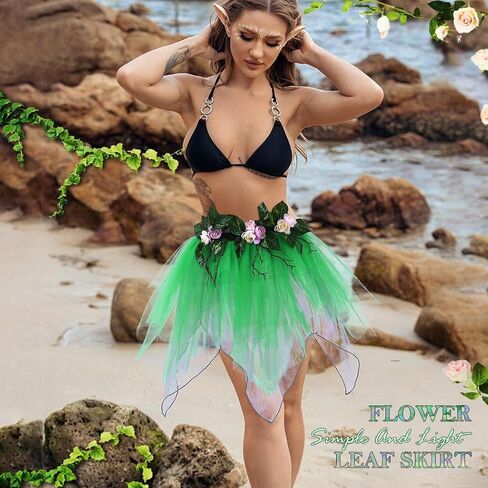 تنورة نسائية من Victray مع آذان قزم وطبقات من التنانير الزهرية وتنورة أوراق الزهور للحفلات زي تنورات قصيرة in Kuwait