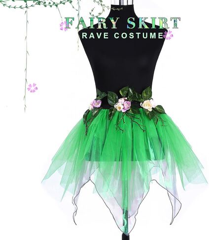 تنورة نسائية من Victray مع آذان قزم وطبقات من التنانير الزهرية وتنورة أوراق الزهور للحفلات زي تنورات قصيرة in Kuwait