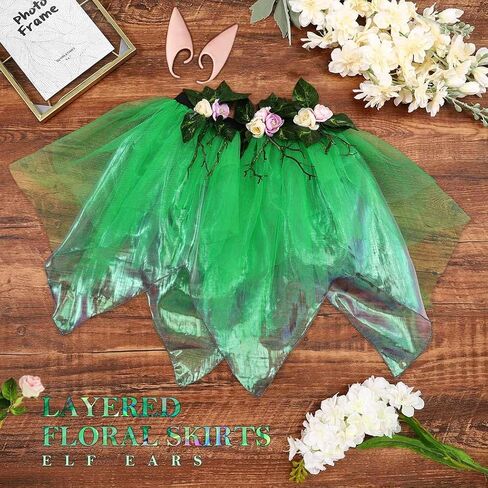 تنورة نسائية من Victray مع آذان قزم وطبقات من التنانير الزهرية وتنورة أوراق الزهور للحفلات زي تنورات قصيرة in Kuwait