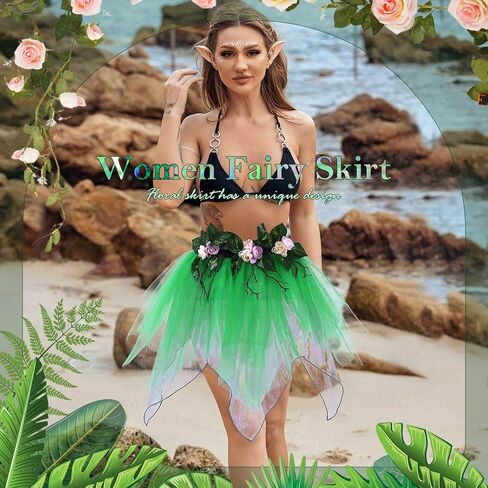 تنورة نسائية من Victray مع آذان قزم وطبقات من التنانير الزهرية وتنورة أوراق الزهور للحفلات زي تنورات قصيرة in Kuwait