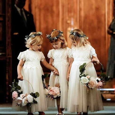 2 Bunnies Girl Boho البوهيمي ريفي بالتواصل الكروشيه الدانتيل ألف خط تول زهرة فتاة اللباس in Kuwait