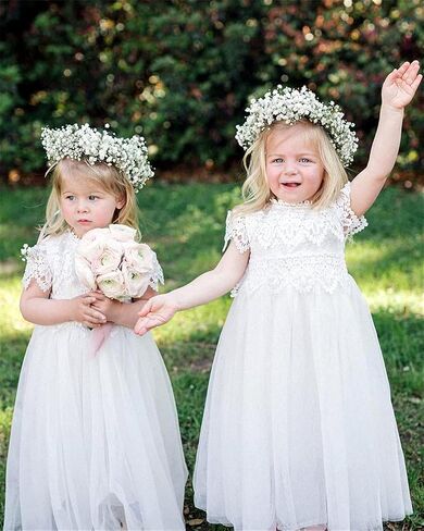 2 Bunnies Girl Boho البوهيمي ريفي بالتواصل الكروشيه الدانتيل ألف خط تول زهرة فتاة اللباس in Kuwait