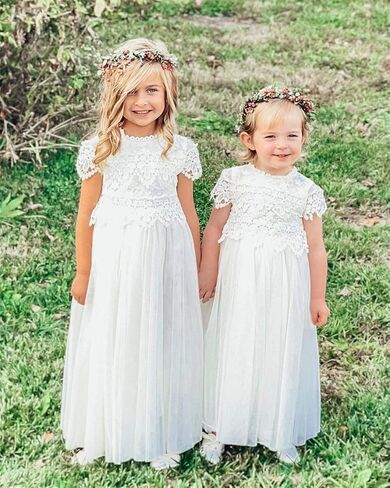 2 Bunnies Girl Boho البوهيمي ريفي بالتواصل الكروشيه الدانتيل ألف خط تول زهرة فتاة اللباس in Kuwait