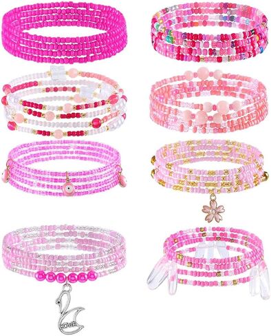 ELABEST 24-39inch African Waist Beads for Women 8Pcs Elastic Belly Beads Colorful Beaded Waist Jewelry Accessories Body Chain in Kuwait