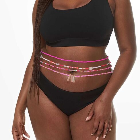 ELABEST 24-39inch African Waist Beads for Women 8Pcs Elastic Belly Beads Colorful Beaded Waist Jewelry Accessories Body Chain in Kuwait