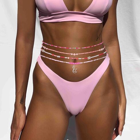 ELABEST 24-39inch African Waist Beads for Women 8Pcs Elastic Belly Beads Colorful Beaded Waist Jewelry Accessories Body Chain in Kuwait